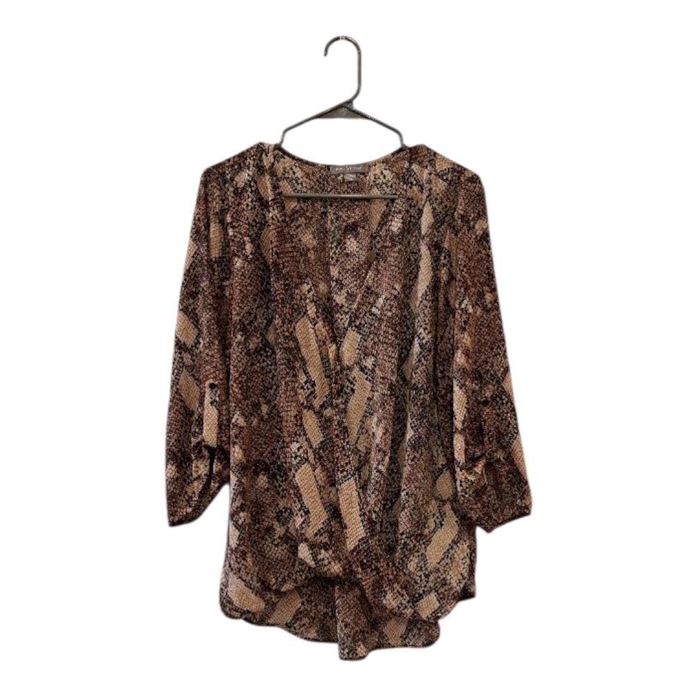 Peace & Pearls Snake Print Blouse color tan brown size XL